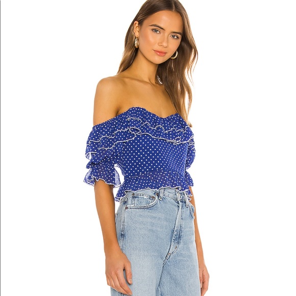 Lovers + Friends Tops - LOVERS + FRIENDS Reid Top in Navy Polka Dot